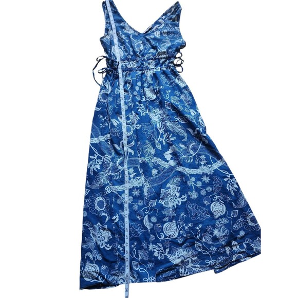 Faherty Sandbar Maxi Dress Womens L Organic Cotton Blue Floral Resort Coastal - Picture 8 of 8